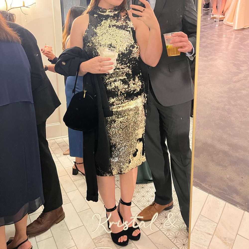 Zara Black and Gold Sequin Midi Dress